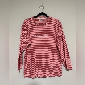 Guess VTG Red White Stripe Long Sleeve Mock Neck Shirt Size XL 80s 90s Retro